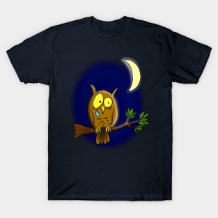 Sad melancholic owl cartoon design T-Shirt